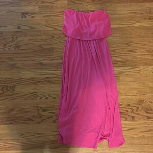 Pink strapless dresss with slit